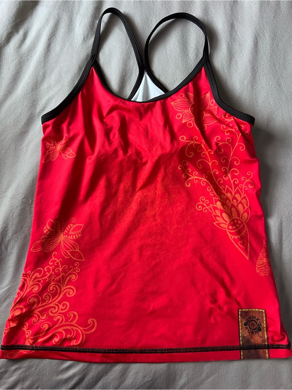 INKnBURN “Red Denim” Top with Gold Floral Accents
